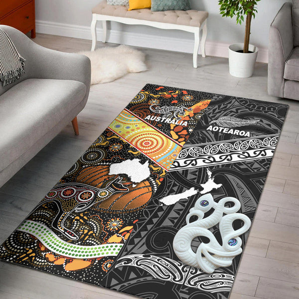 New Zealand Maori Aotearoa and Australia Aboriginal Area Rug Together Black - Lynsiley