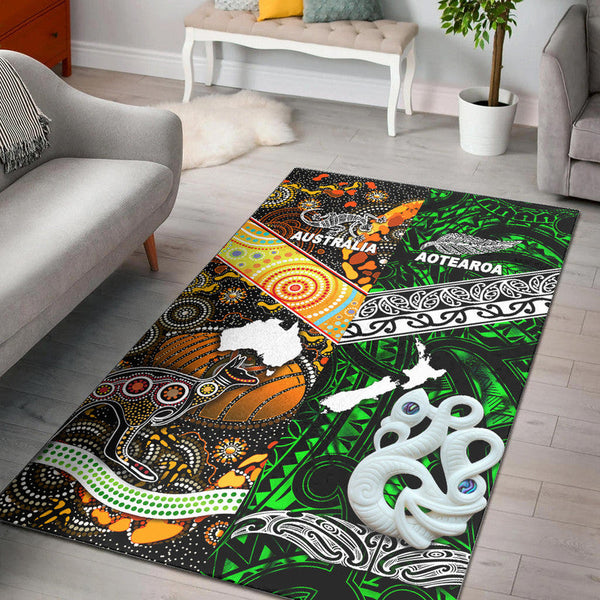 New Zealand Maori Aotearoa and Australia Aboriginal Area Rug Together Green - Lynsiley