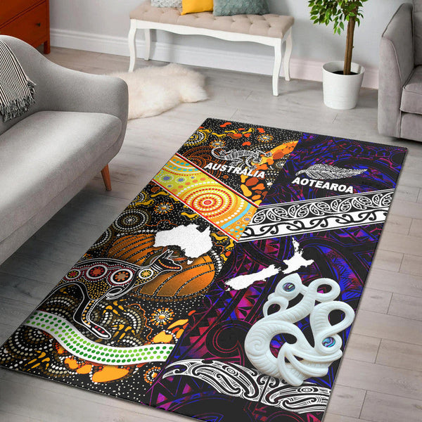 New Zealand Maori Aotearoa and Australia Aboriginal Area Rug Together Purple - Lynsiley