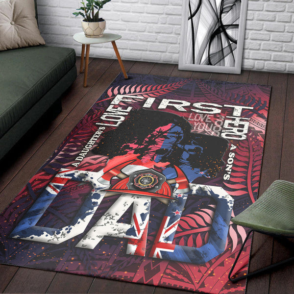 Custom Personalised Fathers Day - New Zealand Firefighter Dad Area Rug - Maori Pattern - Lynsiley
