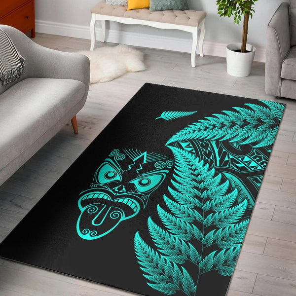 New Zealand Haka Rugby Maori Area Rug Silver Fern Vibes Turquoise - Lynsiley