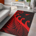 New Zealand Rugby Maori Area Rug Silver Fern Koru Vibes Red - Lynsiley