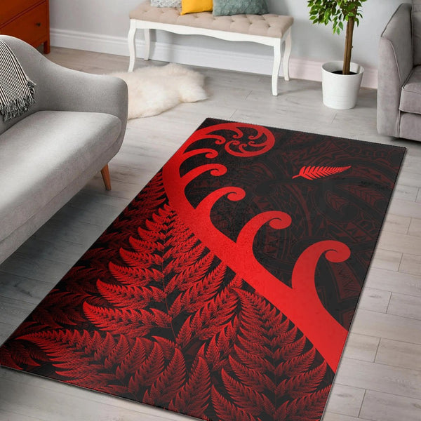 New Zealand Rugby Maori Area Rug Silver Fern Koru Vibes Red - Lynsiley