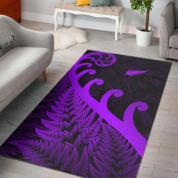 New Zealand Rugby Maori Area Rug Silver Fern Koru Vibes Purple - Lynsiley