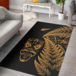 New Zealand Haka Rugby Maori Area Rug Silver Fern Vibes Gold - Lynsiley