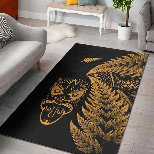 New Zealand Haka Rugby Maori Area Rug Silver Fern Vibes Gold - Lynsiley
