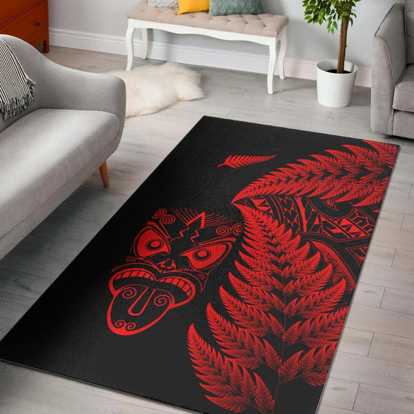 New Zealand Haka Rugby Maori Area Rug Silver Fern Vibes Red - Lynsiley