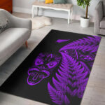 New Zealand Haka Rugby Maori Area Rug Silver Fern Vibes Purple - Lynsiley