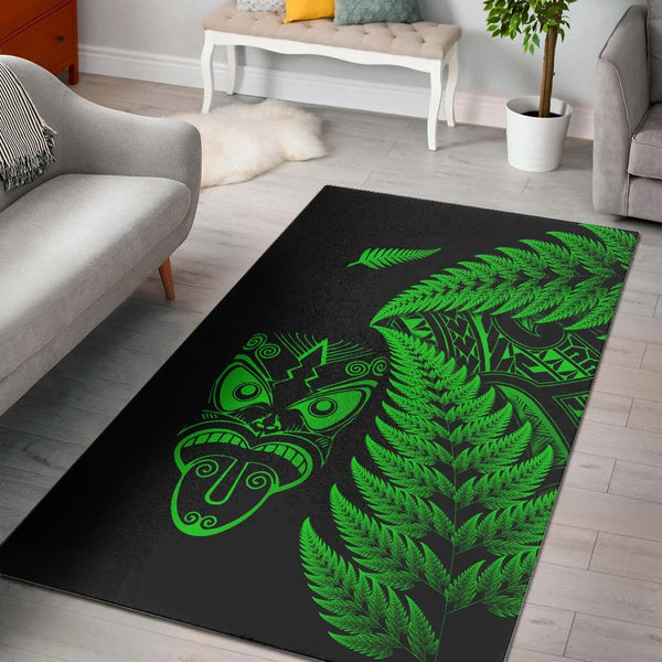 New Zealand Haka Rugby Maori Area Rug Silver Fern Vibes Green - Lynsiley