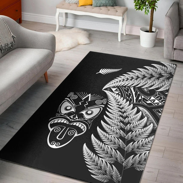 New Zealand Haka Rugby Maori Area Rug Silver Fern Vibes Black - Lynsiley