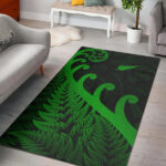 New Zealand Rugby Maori Area Rug Silver Fern Koru Vibes Green - Lynsiley