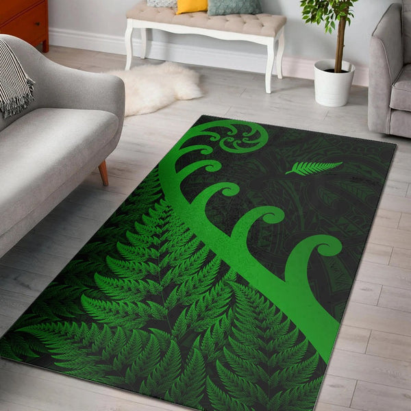 New Zealand Rugby Maori Area Rug Silver Fern Koru Vibes Green - Lynsiley