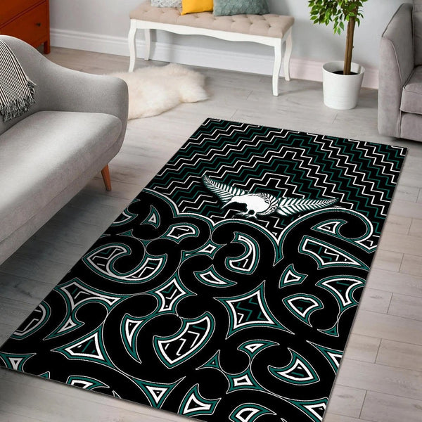 New Zealand Area Rug Maori Graphic Tee patterns Green - Lynsiley