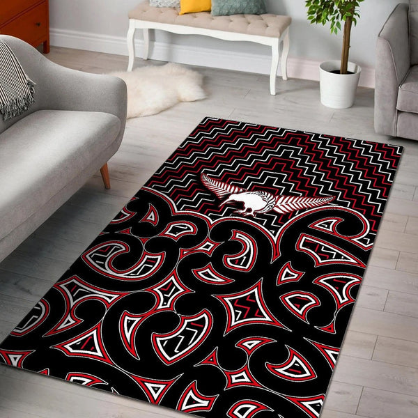 New Zealand Area Rug Maori Graphic Tee patterns Red - Lynsiley