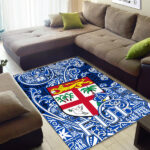 Fiji Area Rug Tapa Patterns White And Blue Style - Lynsiley