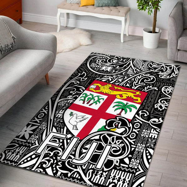 Fiji Area Rug Tapa Patterns White And Black Style - Lynsiley