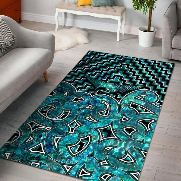 New Zealand Area Rug Maori Graphic Tee patterns Paua Shell - Lynsiley