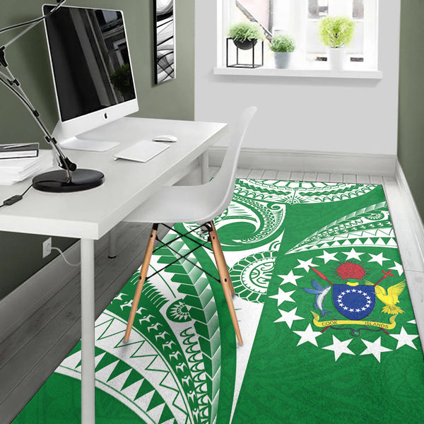 Cook Islands Tatau Area Rug Symbolize Passion Stars Version Green - Lynsiley
