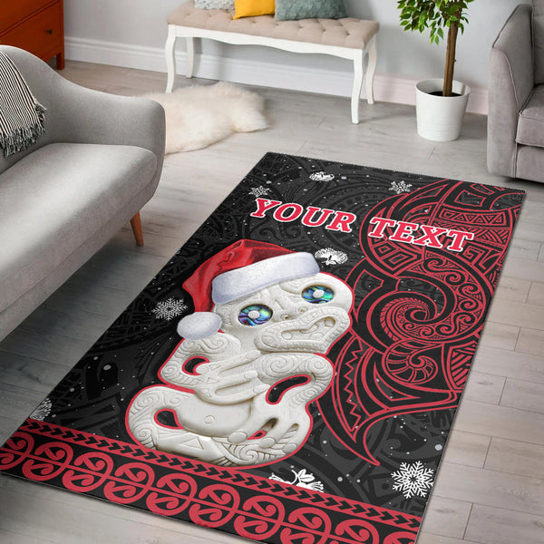 Custom Personalised New Zealand Christmas Area Rug Hei Tiki Red Pohutukawa Meri Kirihimete - Lynsiley