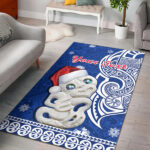 Custom Personalised New Zealand Christmas Area Rug Hei Tiki Blue Pohutukawa Meri Kirihimete - Lynsiley