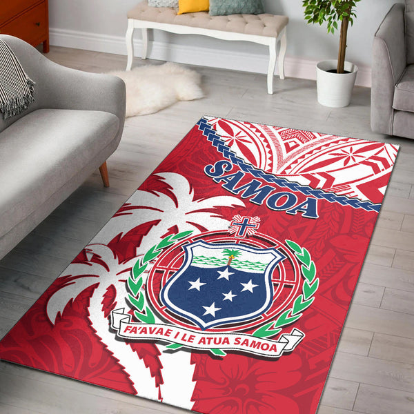 Samoa Area Rug Samoan Coat Of Arms With Coconut Red Style - Lynsiley