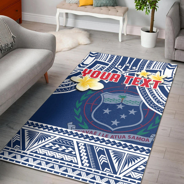 Custom Personalised Samoa Area Rug Samoan Plumeria Flowers Mix Polynesian Pattern - Lynsiley