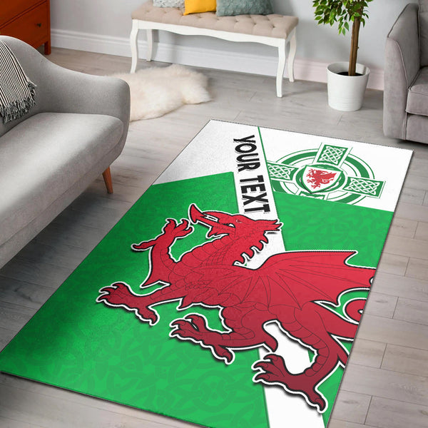 Custom Personalised Wales Football Area Rug Come On Welsh Dragons With Celtic Knot Pattern - Lynsiley
