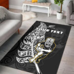 Custom Personalised New Zealand 2022 Rugby Area Rug All Black Silver Fern Maori Pattern Version Black - Lynsiley