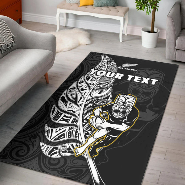 Custom Personalised New Zealand 2022 Rugby Area Rug All Black Silver Fern Maori Pattern Version Black - Lynsiley