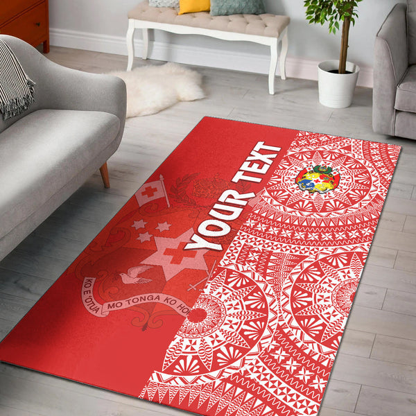 Custom Personalised Tonga Area Rug Tongan Coat Of Arms Ngatu Pattern - Lynsiley