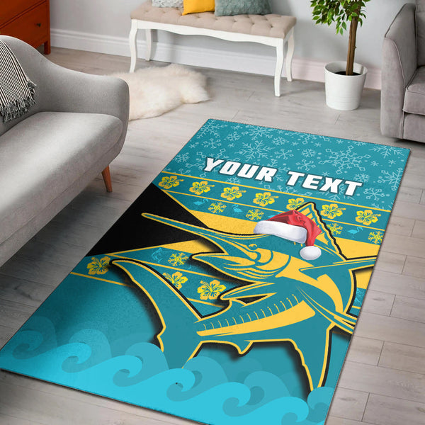 Custom Personalised Bahamas Area Rug Bahamian Blue Marlin Merry Chirstmas - Lynsiley