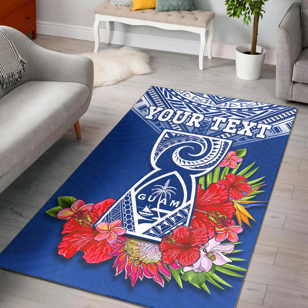 Custom Personalised Guam Chamorro Area Rug Guaman Latte Stone Tropical Flowers Blue Version - Lynsiley