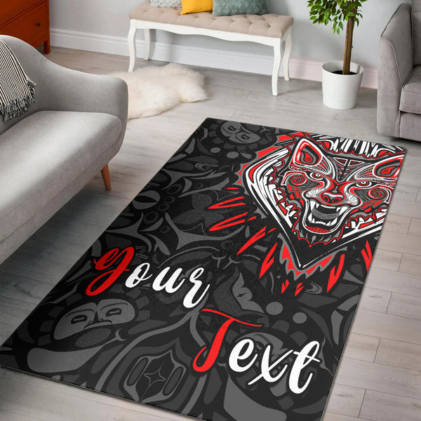 Custom Personalised Canada Wolf Area Rug Haida and Maple Leaf - Lynsiley