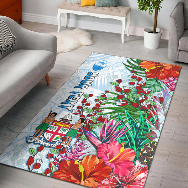 Custom Personalised Fiji Area Rug Proud Fijian Tapa mix Tagimoucia Flowers - Lynsiley