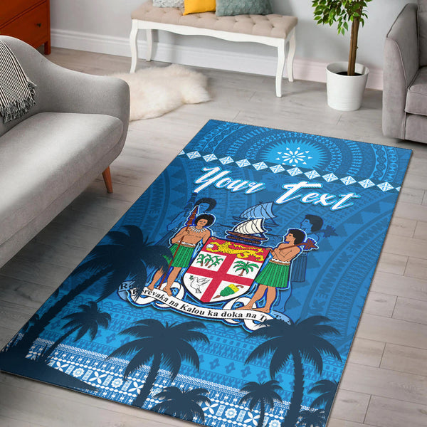 Custom Personalised Bula Fiji Day Area Rug Fijian Tapa with Palm Tree 52nd Anniversary - Lynsiley