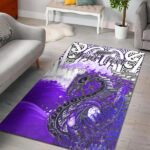 Custom Personalised Manaia Maori Area Rug Fern Aotearoa Purple Waves - Lynsiley