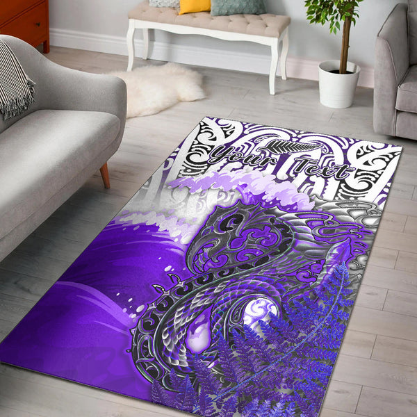 Custom Personalised Manaia Maori Area Rug Fern Aotearoa Purple Waves - Lynsiley