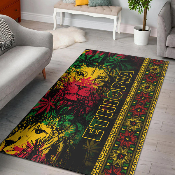Ethiopia Lion Reggae Area Rug Ethiopian Cross - Lynsiley