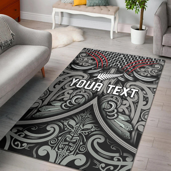 Custom Personalised New Zealand Silver Fern Rugby Area Rug All Black NZ Maori Pattern - Lynsiley