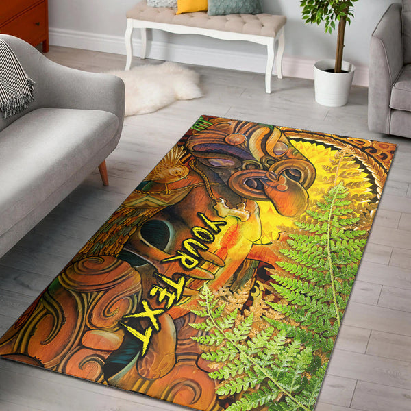 Custom Personalised Hei Tiki Maori Area Rug Fern Aotearoa Ta Moko Sun - Lynsiley