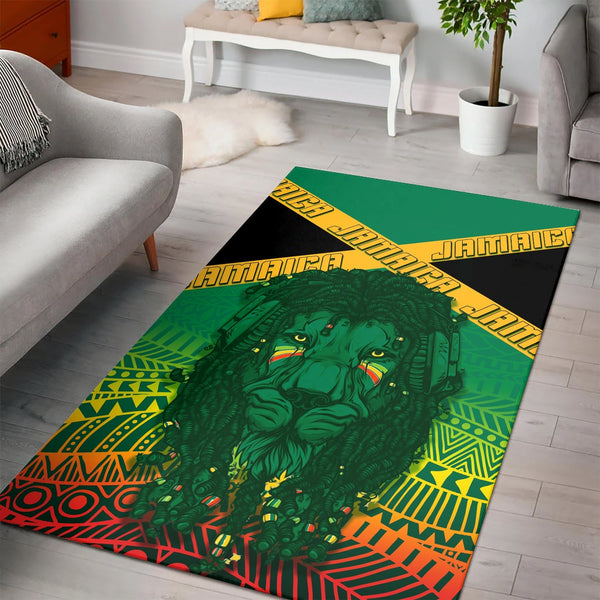 Jamaica Off Shoulder Rectangle Rug Rastafari Lion Mix Kente - Lynsiley
