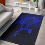 Viking Area Rug Raven Vegvisir Tattoo Blue Version Area Rug - Lynsiley