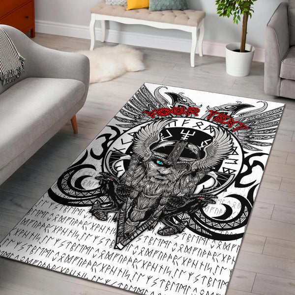 Custom Personalised Viking Vegvisir Odin With Huginn And Muninn Area Rug - Lynsiley