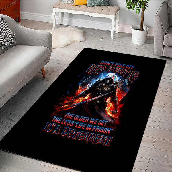 Warrior Skull Area Rug Don't Pss Off Old People - Lynsiley
