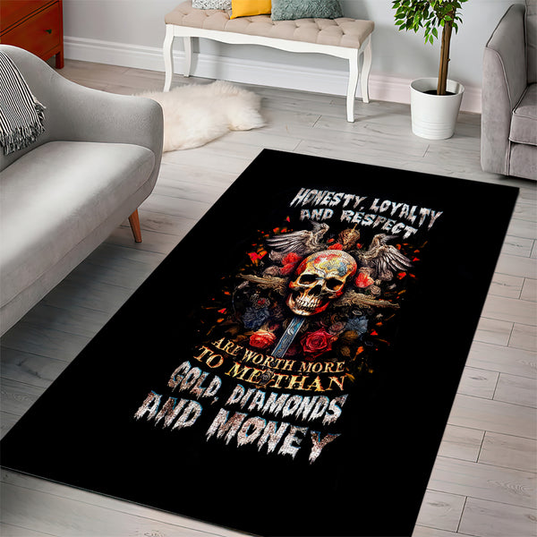 Cross Skull Area Rug Honesty Loyalty And Respect Worth More Than Gold, Diamond - Lynsiley