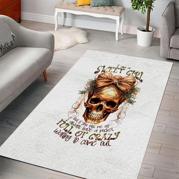 Girl Skull Area Rug I Sweet Girl Full Of Crazy - Lynsiley