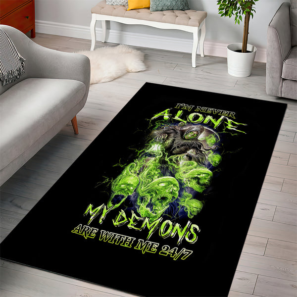Death Skull Area Rug I Never Alone My Demon With Me 24/7 - Lynsiley