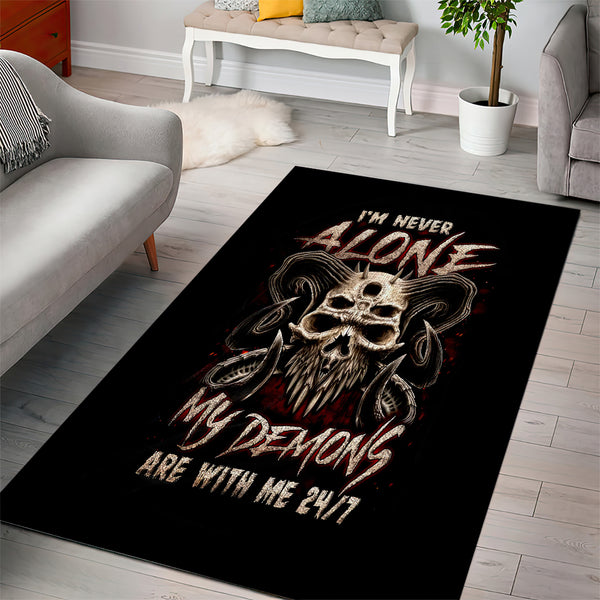 Satan Skull Area Rug I Never Alone My Demon With Me 24/7 - Lynsiley