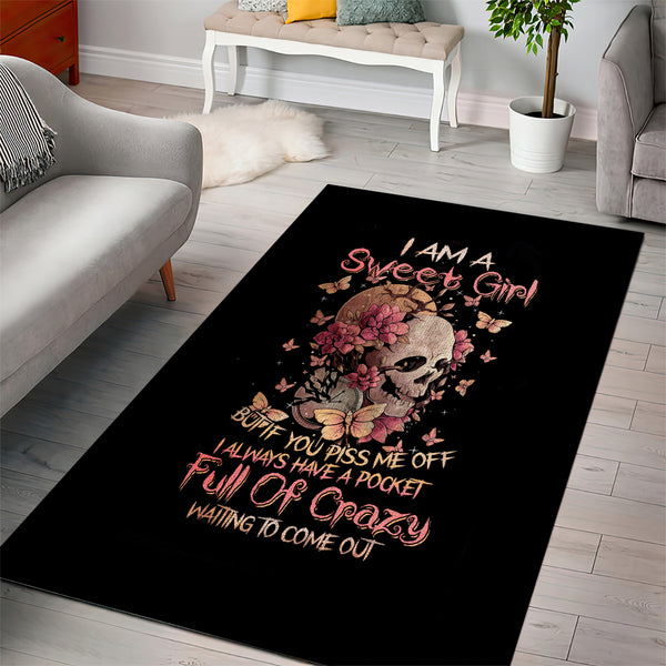 Flower Skull Area Rug Iam A Sweet Girl Full Of Crazy - Lynsiley