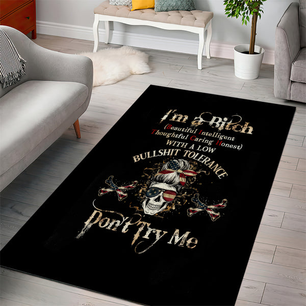 Girl Skull Area Rug I'm A Bitch Don't Try Me - Lynsiley